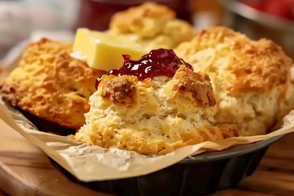 freshly baked Mary O’s Scones with jam and butter