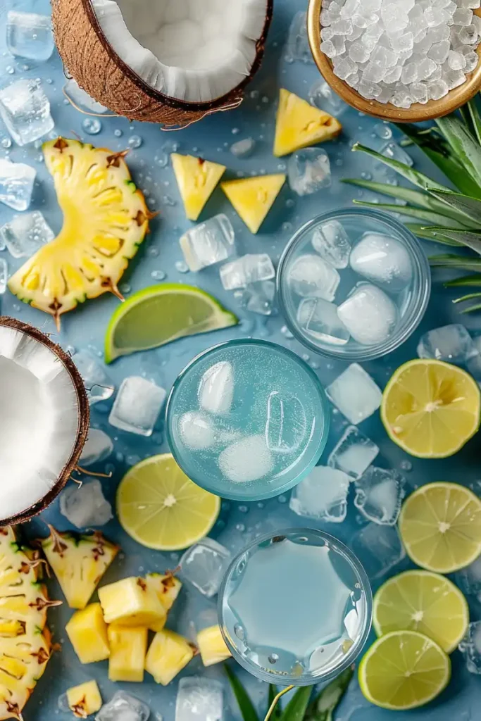 The Best Blue Hawaii Mocktail Non Alcoholic Recipe 2 blue hawaii mocktail ingredients setup