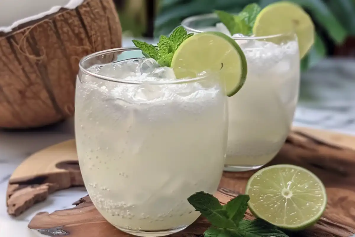 Refreshing coconut water mocktail with lime and mint