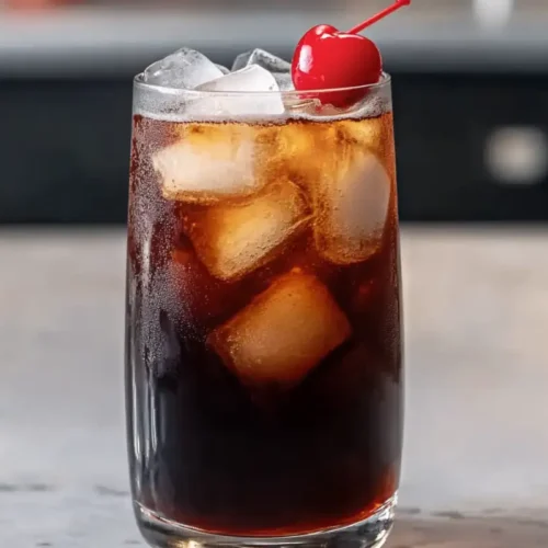 Roy Rogers Drink with cola, grenadine, and cherry in vintage glass