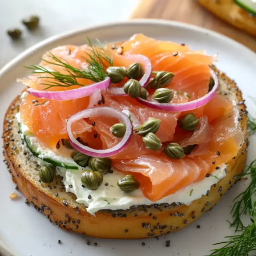 Smoked Salmon Bagel – Creamy, Fresh & easy to do 4 Bagel and salmon on white plate