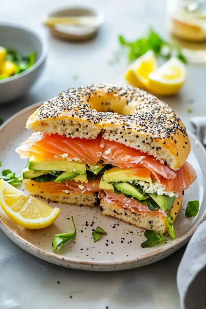 Smoked Salmon Bagel – Creamy, Fresh & easy to do 3 served bagel and salmon sandwich
