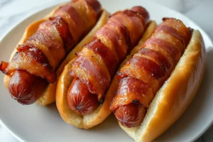 Air Fryer Bacon Wrapped Hot Dogs