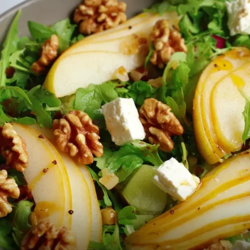 Pear Salad with Walnuts – Fresh, Crunchy & Easy to Make 3 Pear Salad with Walnuts topped with goat cheese and balsamic